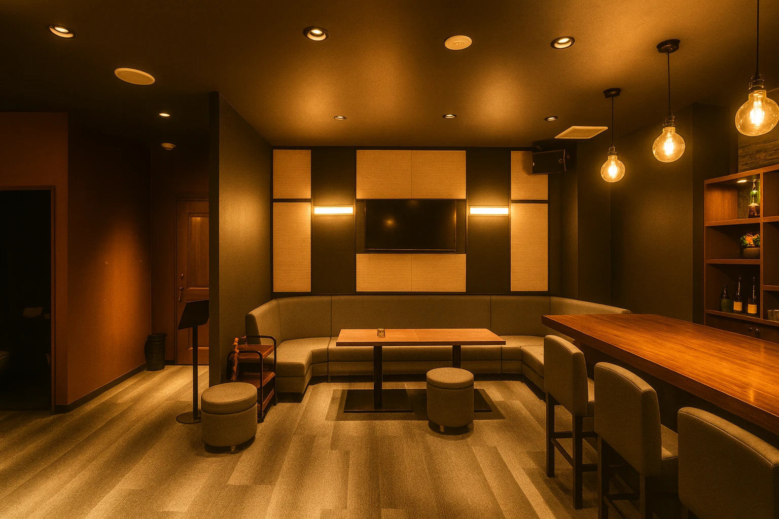 広島流川のラウンジ グランクリュ カウンターとソファ席の写真